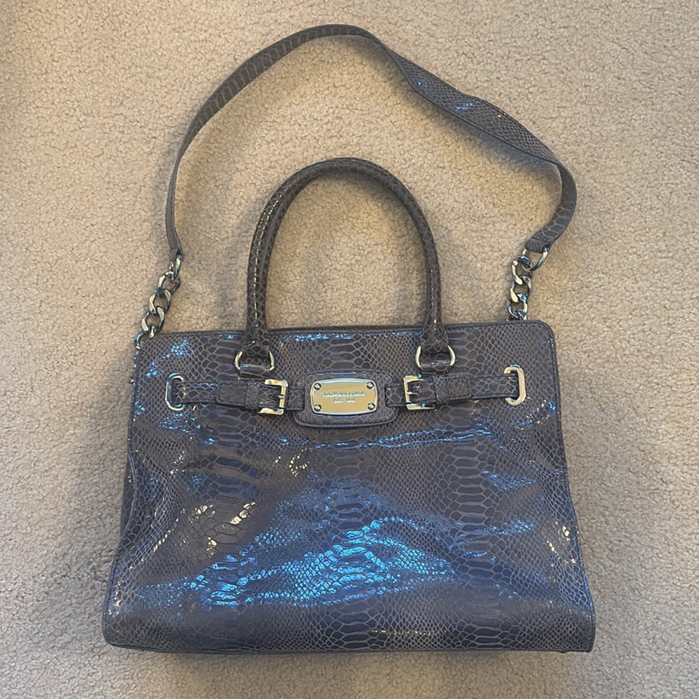 MICHAEL KORS | Python embossed hamilton handbag‎ in pewter - EUC